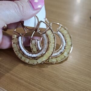 Free People Gold and Cream Beaded Hoop Earrings